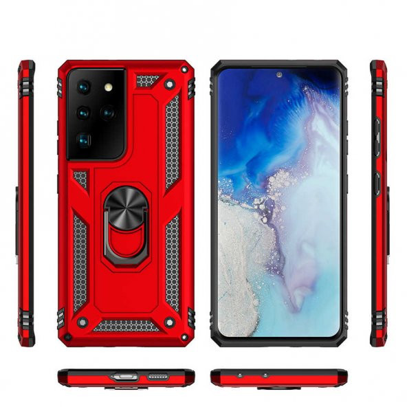 Samsung Galaxy S21 Ultra Kılıf Yüzüklü Magnetic Antişok Korumalı Silikon Kapak - 10