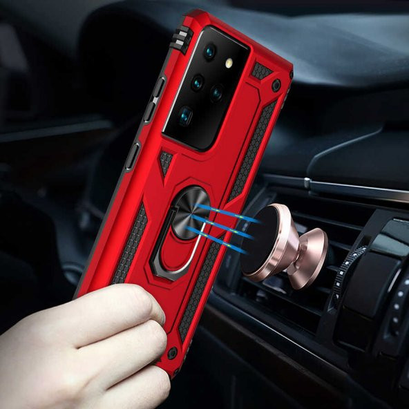 Samsung Galaxy S21 Ultra Kılıf Yüzüklü Magnetic Antişok Korumalı Silikon Kapak - 12