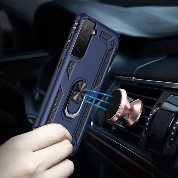 Samsung Galaxy S21 Plus Kılıf Yüzüklü Magnetic Antişok Korumalı Silikon Kapak - 12