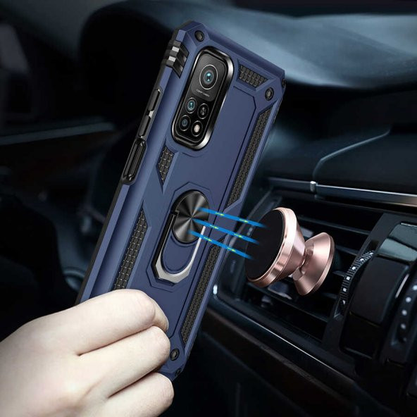Xiaomi Mi 10T Pro 5G Kılıf Yüzüklü Magnetic Antişok Korumalı Silikon Kapak - 6