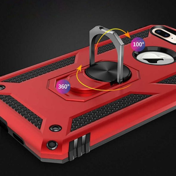 Apple iPhone 8 Plus Kılıf Yüzüklü Magnetic Antişok Korumalı Silikon Kapak - 10