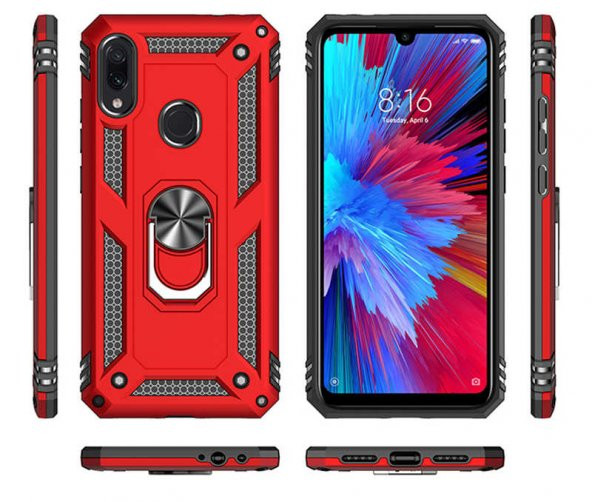 Xiaomi Redmi Note 7 Kılıf Yüzüklü Magnetic Antişok Korumalı Silikon Kapak - 8