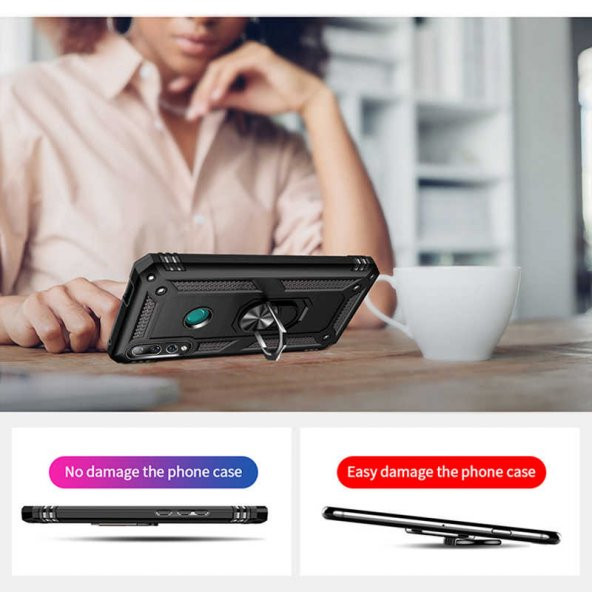 Huawei Y9 Prime 2019 Kılıf Yüzüklü Magnetic Antişok Korumalı Silikon Kapak - 11