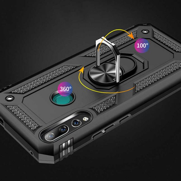 Huawei Y9 Prime 2019 Kılıf Yüzüklü Magnetic Antişok Korumalı Silikon Kapak - 12