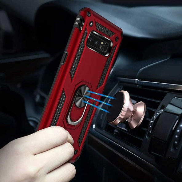 Samsung Galaxy Note 8 Kılıf Yüzüklü Magnetic Antişok Korumalı Silikon Kapak - 6