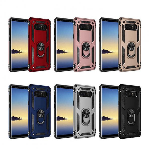 Samsung Galaxy Note 8 Kılıf Yüzüklü Magnetic Antişok Korumalı Silikon Kapak - 11