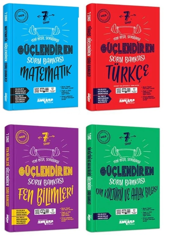 Ankara 2025 7. Sınıf Matematik + Türkçe + Fen + Din Güçlendiren Soru Seti 4 Kitap