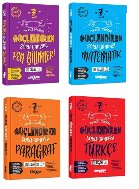 Ankara 2025 7. Sınıf Matematik + Türkçe + Fen + Paragraf Güçlendiren Soru Seti 4 Kitap