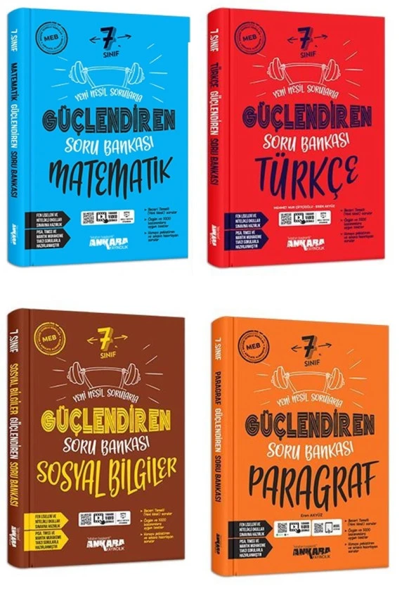 Ankara 2025 7. Sınıf Matematik + Türkçe + Sosyal + Paragraf Soru Seti 4 Kitap