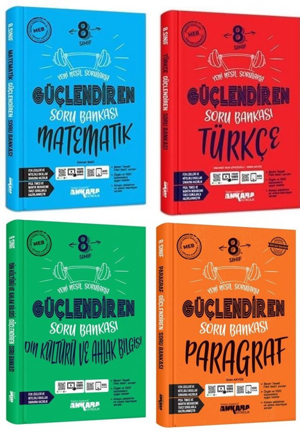 Ankara 8. Sınıf Matematik + Türkçe + Din + Paragraf Güçlendiren Soru Seti 4 Kitap 2023