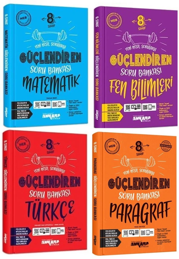 Ankara 2025 8. Sınıf Matematik + Türkçe + Fen + Paragraf Güçlendiren Soru Seti 4 Kitap