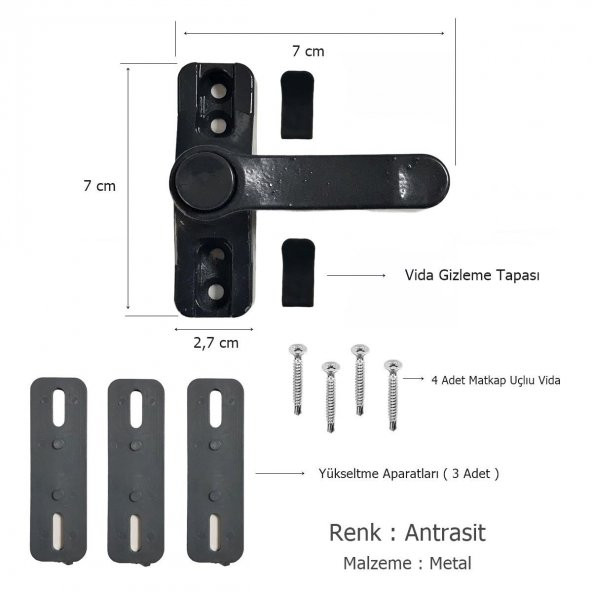 5 Adet Pvc Pencere Çocuk Emniyet Kilidi Düğmeli Antrasit - 2