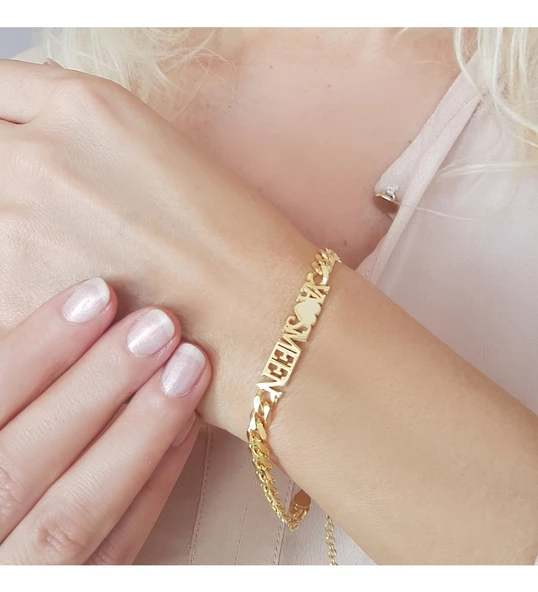 Vaoov Kalın Lazer Kesim Gümüş İsimli Bileklik - Resim 3