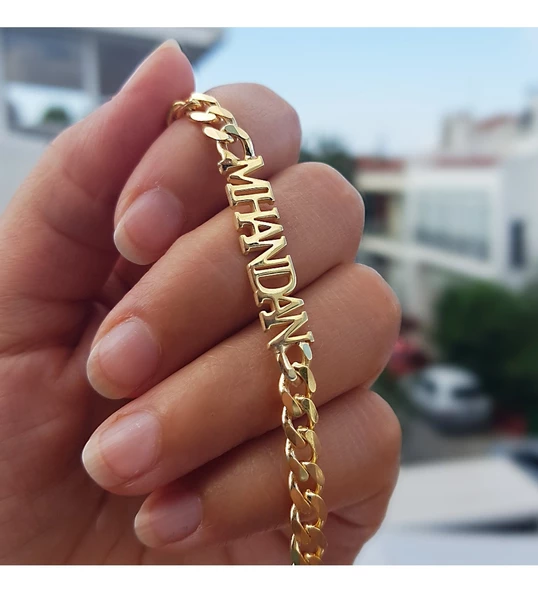 Vaoov Kalın Lazer Kesim Gümüş İsimli Bileklik - Resim 4