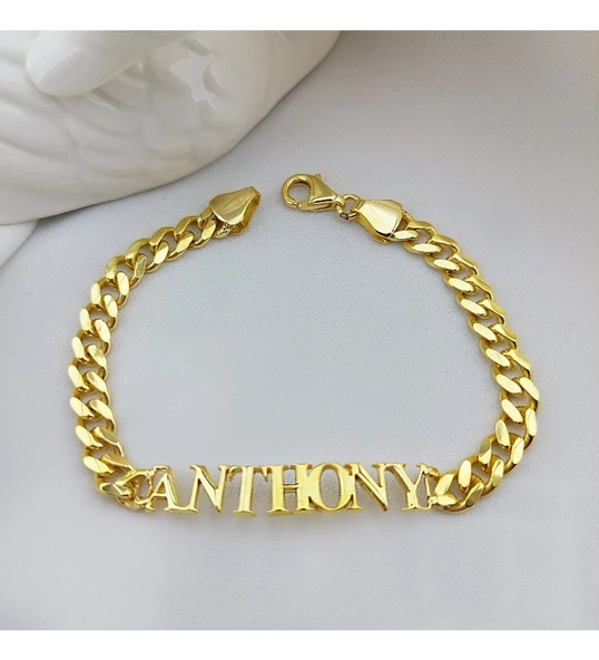 Vaoov Kalın Lazer Kesim Gümüş İsimli Bileklik - Resim 5