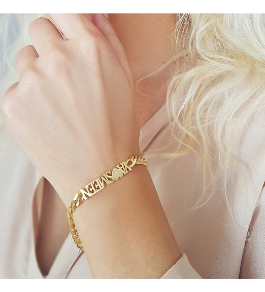 Vaoov Kalın Lazer Kesim Gümüş İsimli Bileklik ürün görseli