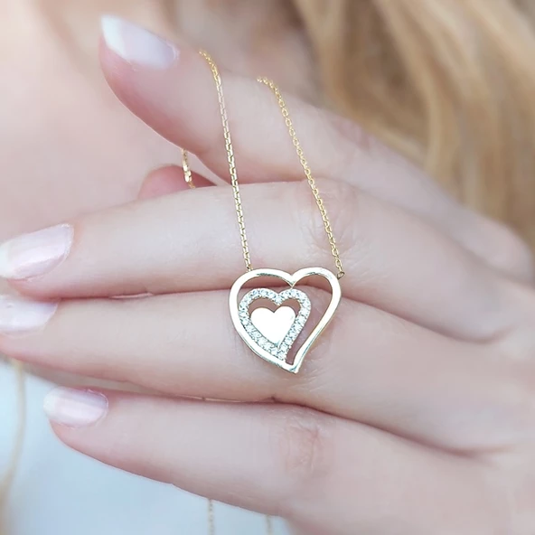 925 Ayar Gümüş Taşlı Üç Kalp Kolye ürün görseli