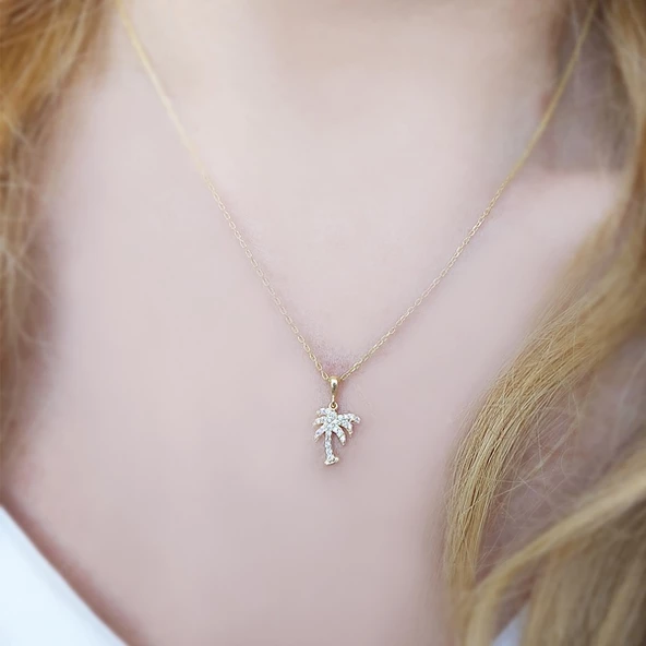 925 Ayar Gümüş Palmiye Ağacı Kolye - Resim 3