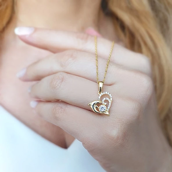 925 Ayar Gümüş Yunus Balığı Kalp Kolye ürün görseli