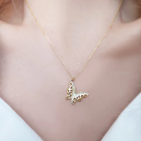 925 Ayar Gümüş Kelebek Kadın Hediye Kolye - Resim 2