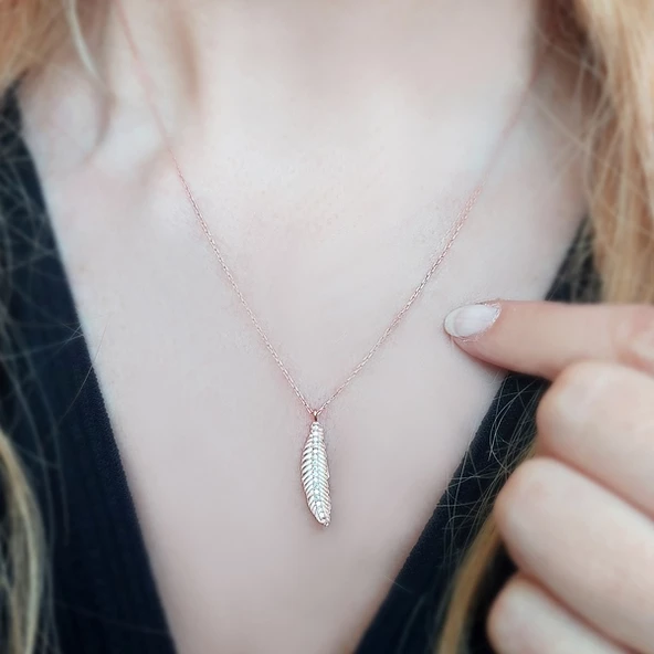 925 Ayar Gümüş Tüy Kolye - Resim 4