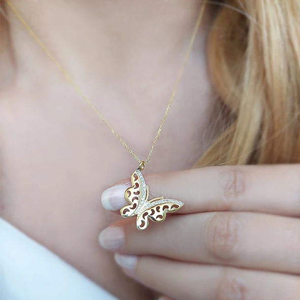 925 Ayar Gümüş Kelebek Kadın Hediye Kolye - Resim 3