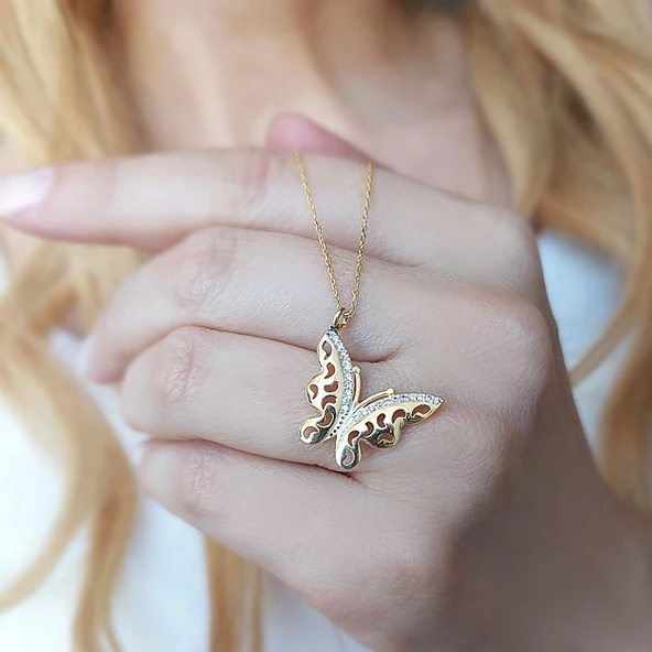 925 Ayar Gümüş Kelebek Kadın Hediye Kolye ürün görseli