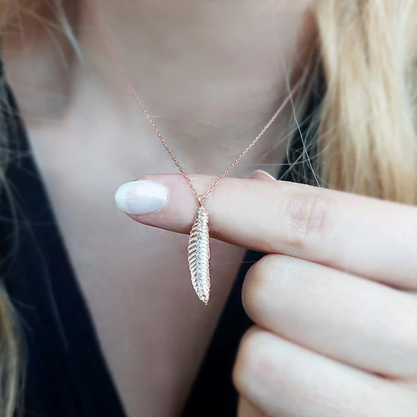 925 Ayar Gümüş Tüy Kolye - Resim 3