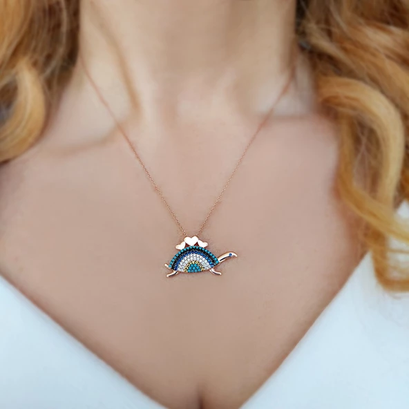 925 Ayar Gümüş Nazarlı Kaplumbağa Kolye ürün görseli