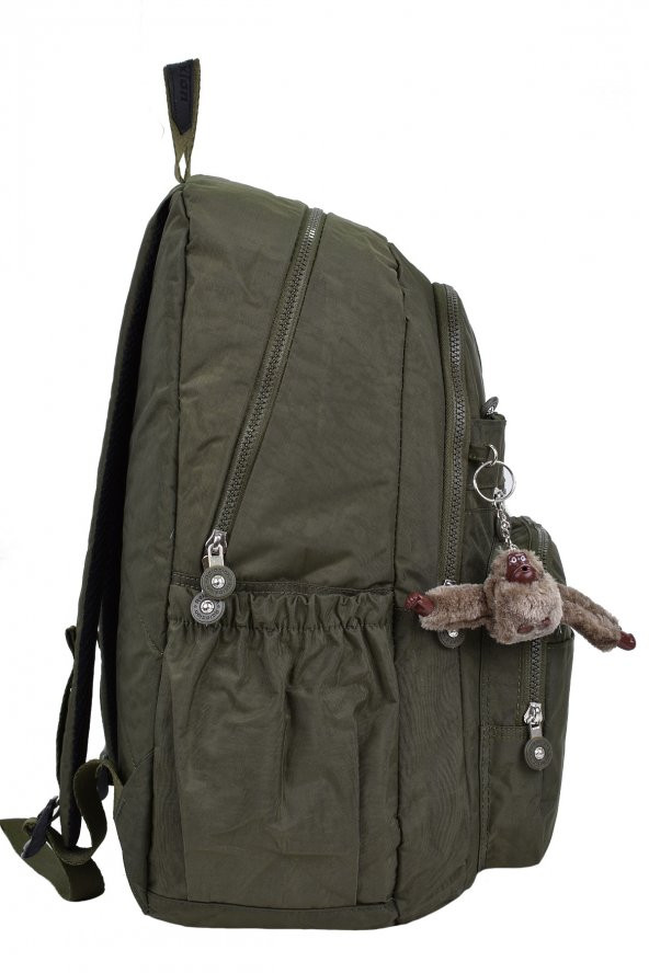 Elatae Su Geçirmez Krinkıl Kumaş Ortopedik Çok Gözlü Okul Sırt Çantası Haki - Resim 3