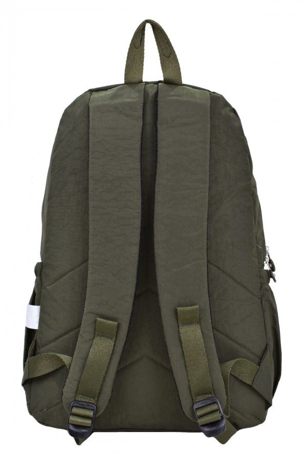 Elatae Su Geçirmez Krinkıl Kumaş Ortopedik Çok Gözlü Okul Sırt Çantası Haki - Resim 4