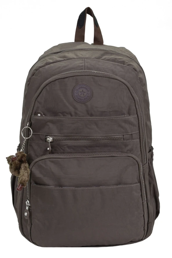 Elatae Su Geçirmez Krinkıl Kumaş Ortopedik Çok Gözlü Okul Sırt Çantası Vizon - Resim 2