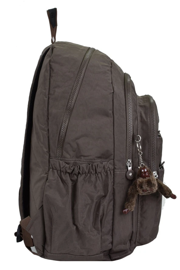 Elatae Su Geçirmez Krinkıl Kumaş Ortopedik Çok Gözlü Okul Sırt Çantası Vizon - Resim 3