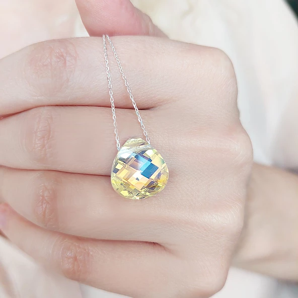 925 Ayar Gümüş Damla Swarovski Taşlı Kolye - Resim 2