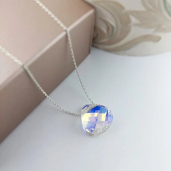 925 Ayar Gümüş Damla Swarovski Taşlı Kolye - Resim 5
