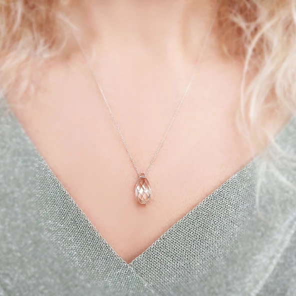 Kadın 925 Ayar Gümüş Swarovski Taşlı Kolye - Resim 2