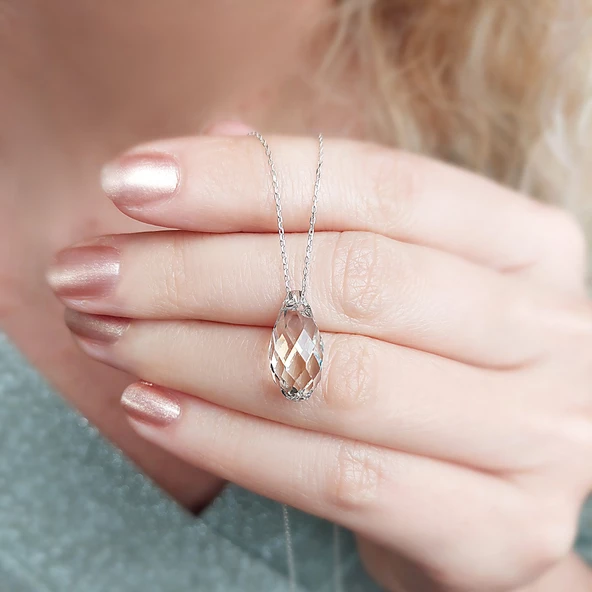 Kadın 925 Ayar Gümüş Swarovski Taşlı Kolye - Resim 4