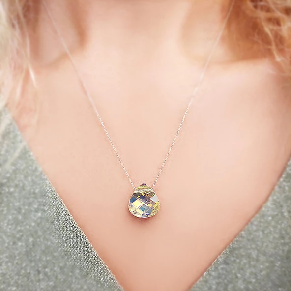 925 Ayar Gümüş Damla Swarovski Taşlı Kolye - Resim 4
