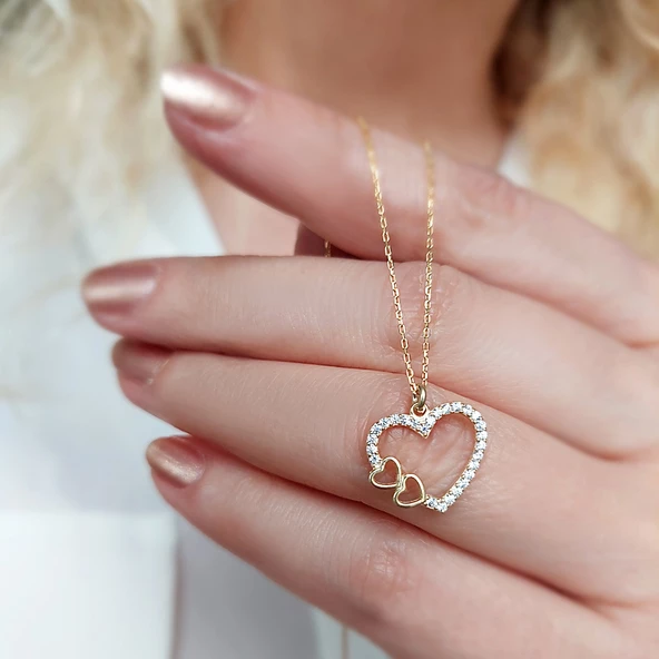 925 Ayar Gümüş Taşlı Kalp Kolye - Resim 3