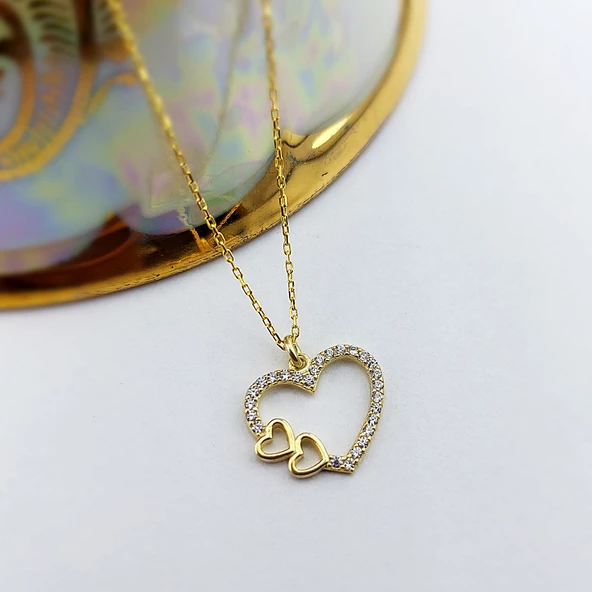 925 Ayar Gümüş Taşlı Kalp Kolye - Resim 4