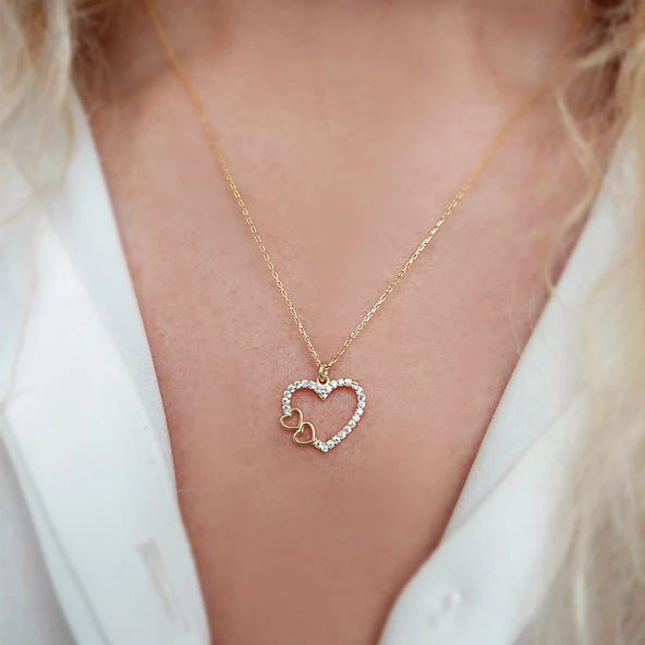 925 Ayar Gümüş Taşlı Kalp Kolye - Resim 2