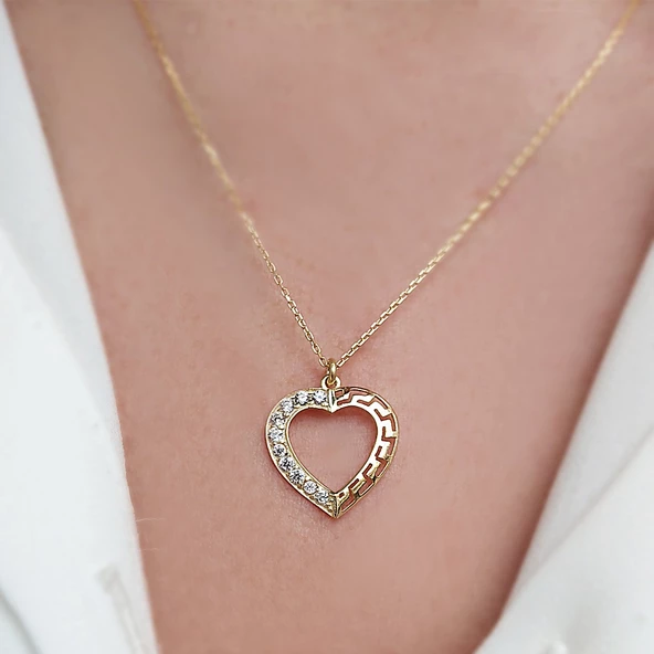 Kadın 925 Ayar Gümüş Taşlı Kalp Kolye ürün görseli