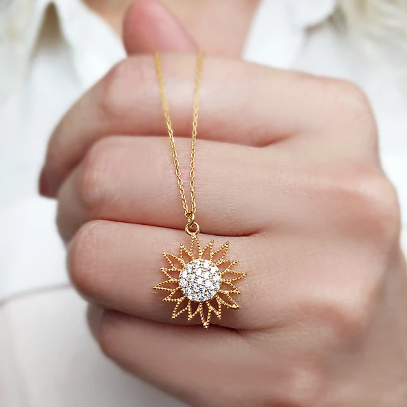 925 Ayar Gümüş Taşlı Güneş Kolye ürün görseli