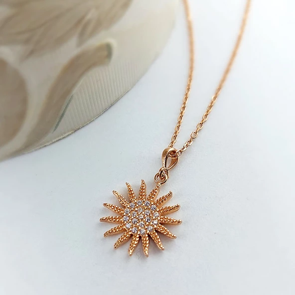 Kadın 925 Ayar Gümüş Güneş Kolye - Resim 5