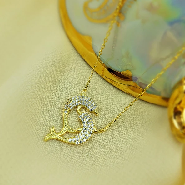 925 Ayar Gümüş Kadın Yunus Balığı Kolye - Resim 5