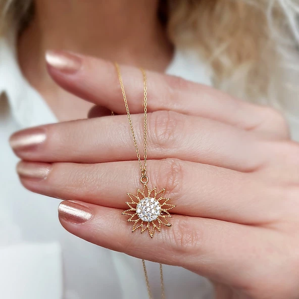 925 Ayar Gümüş Taşlı Güneş Kolye - Resim 2