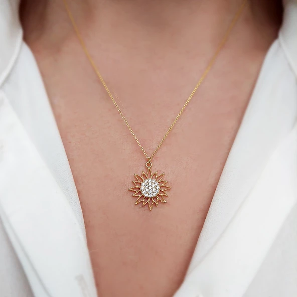 925 Ayar Gümüş Taşlı Güneş Kolye - Resim 4