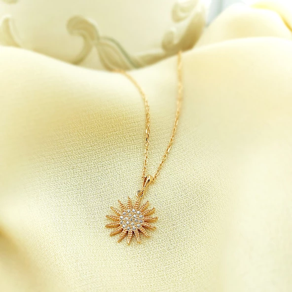 Kadın 925 Ayar Gümüş Güneş Kolye - Resim 4