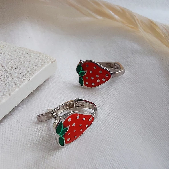 Vaoov 925 Ayar Gümüş Mineli Çilek Çocuk Küpe - Resim 4