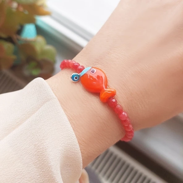 Vaoov 925 Ayar Gümüş Nazarlı Kırmızı Balık Bileklik - Resim 2